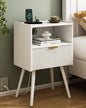 JOONEE White Nightstand with Outlet, Modern Bedside Table with Storage Drawer by JOONEE