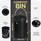 Utopia Kitchen Compost Bin for Kitchen Countertop, 1.3 Gallon Compost Bucket for Kitchen with Lid, Includes 1 Spare Charcoal Filter (Black)