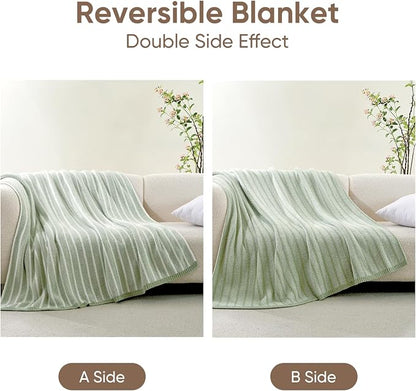 Snuggle Sac Ultra Soft Throw Blanket, Sage Green, Cozy Knitted Ribbed, Fuzzy - Image 5