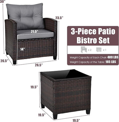 COSTWAY 3PCS Patio Furniture Set, PE Rattan Wicker Sofa w/Washable Cushion and - Image 5