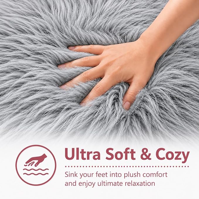 EasyJoy Faux Sheepskin Rug, Fluffy Faux Fur Rug, Ultra Soft Shag Area Rug - Image 8