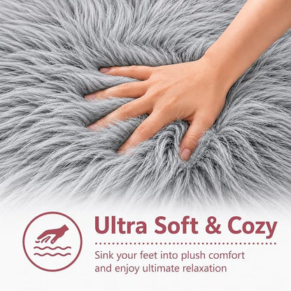 EasyJoy Faux Sheepskin Rug, Fluffy Faux Fur Rug, Ultra Soft Shag Area Rug - Image 8