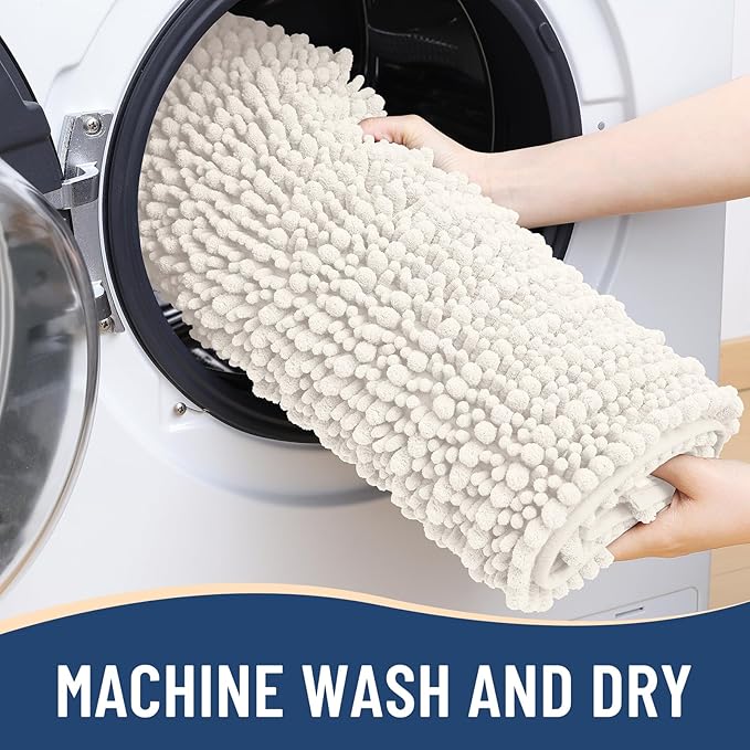 Arotive Luxury Chenille Bathroom Rug Mat, Extra Soft Thick Absorbent Shaggy Bath Rugs, Non-Slip Machine Wash Dry, Plush Bath Mats for Bathroom, Shower and Tub, 47x32, Ivory