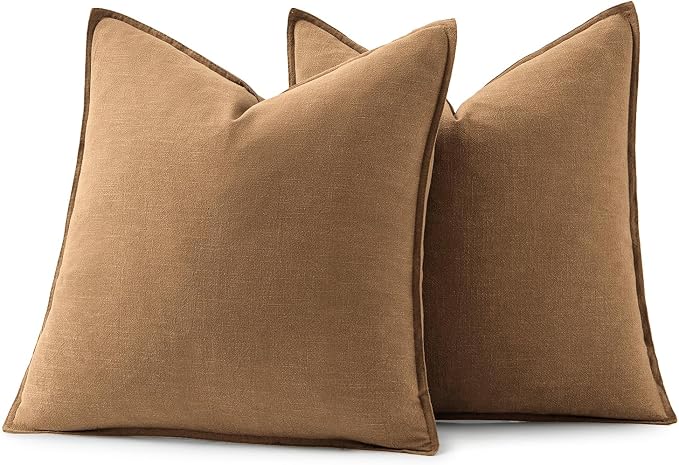 MIULEE Decorative Linen Euro Sham Pillow Covers 22x22 Inch Brown | Boho - Image 6