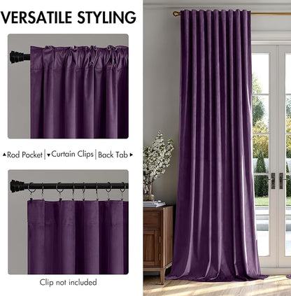 MIULEE Purple Velvet Curtains 52x90 inches Luxury Blackout Curtains | Thermal - Image 2