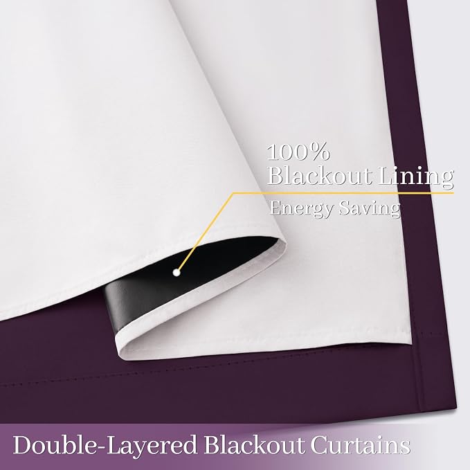 Yakamok Dark Purple 100% Blackout Curtains 84 Inches Long 50" Wide 2 Panels | - Image 4