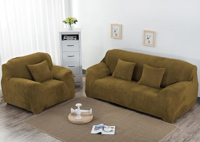 vctops 4 Seater Velvet Plush Stretch Sofa Slipcover 1-Piece Sofa Cover - Image 2