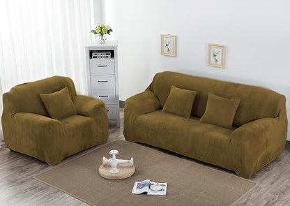 vctops 4 Seater Velvet Plush Stretch Sofa Slipcover 1-Piece Sofa Cover - Image 2