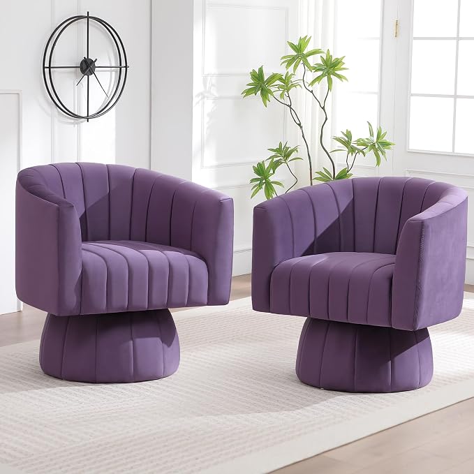 Swivel Accent Barrel Chair Set of 2, Cute Comfy Small Round 360° Arm Chair by YUUIJOAA