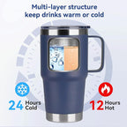 HASLE OUTFITTERS 20oz Tumbler Bulk with Lid, Stainless Steel Tumbler Bulk with Handle, Metal Insulated Travel Coffee Mug Set with Handle, Double Wall Vacuum Leak Proof Tumbler Cup, Navy 12 Pack