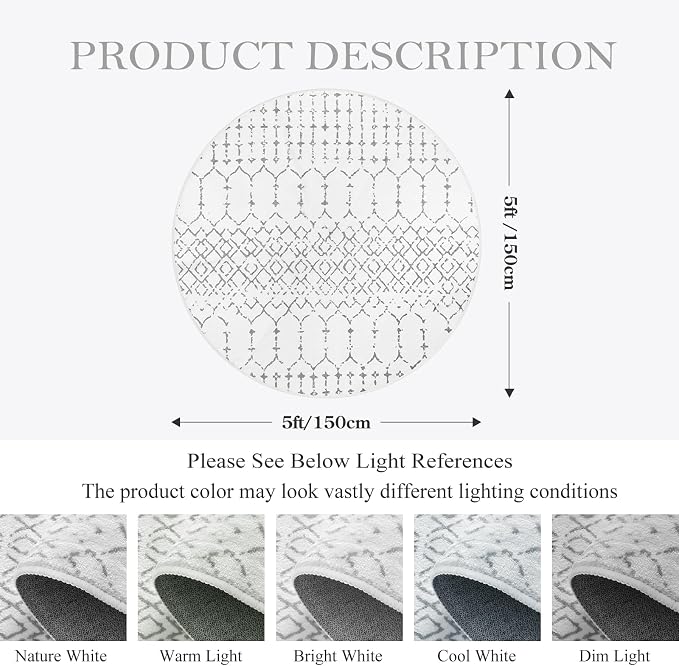 Lahome Moroccan Round Area Rug 5Ft Machine Washable Soft Round Bedroom Rugs - Image 2