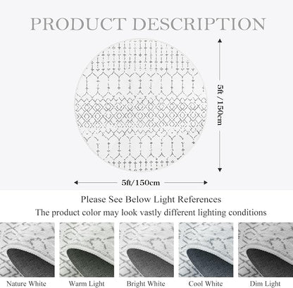 Lahome Moroccan Round Area Rug 5Ft Machine Washable Soft Round Bedroom Rugs - Image 2