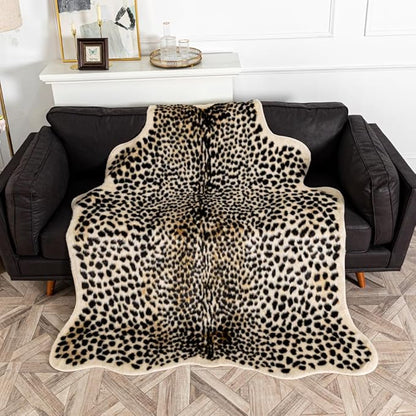 Leopard Area Rug Animals Printed Hide Mats Faux Fur Cowhide Skin Carpet - Image 4