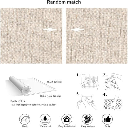 Beige Textured Contact Paper Grasscloth Wallpaper Peel and Stick Linen Self - Image 4