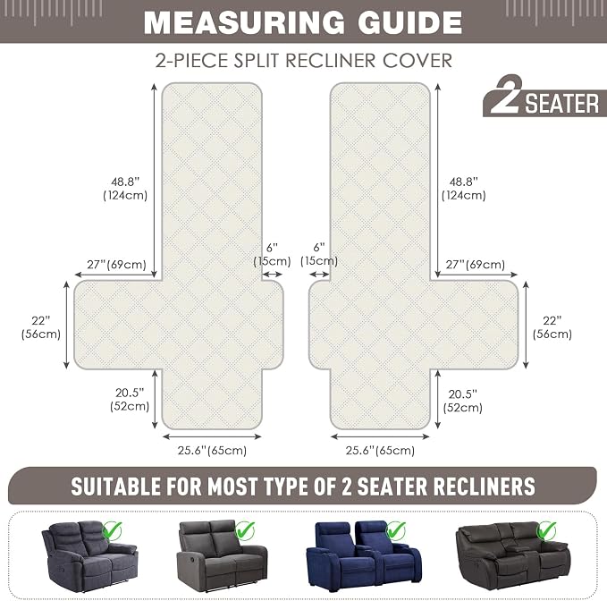 TAOCOCO 100% Waterproof Loveseat Recliner Cover, Non Slip Split Recliner Couch - Image 5