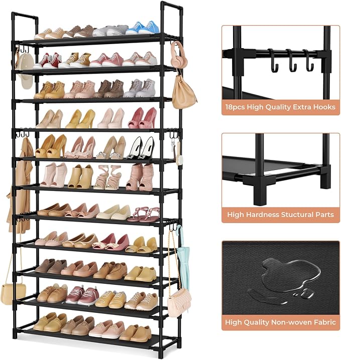 LANTEFUL 11 Tiers Tall Shoe Rack Holds 55 Pairs of Shoes - Image 4
