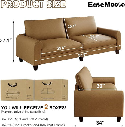 EASE MOOSE 88.5" Large Seat Faux Leather Loveseat Sofa, Waterproof and - Image 2