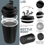 YINBAOGE Insulated Travel Coffee Mug Spill Proof Leak Proof Pobtable To Go Camping Stainless Steel Coffee Tumbler Reusable Coffee Cups with Lids Thermos for Hot and Cold Drink (2nd-Black, 17 OZ)