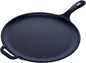 Victoria 12-Inch Cast Iron Comal Pizza Pan with a Long Handle and a Loop Handle, Preseasoned with Flaxseed Oil, Made in Colombia