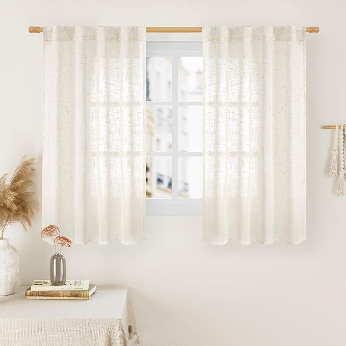 48 Inch Short Window Linen Curtains 2 Panels, 34 x 48 Inch | Light Filtering by LAMIT