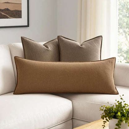 MIULEE Decorative Linen Lumbar Pillow Cover 14x36 Inch Brown | Fall Autumn Boho - Image 3