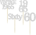 Gyufise 24Pcs 60th Birthday Cupcake Toppers Cheers to 60 Fabulous Sixty Cupcake Picks Vintage 1965 Decorations for 60th Birthday Wedding Anniversary Party Cake Decorations Supplies Silver