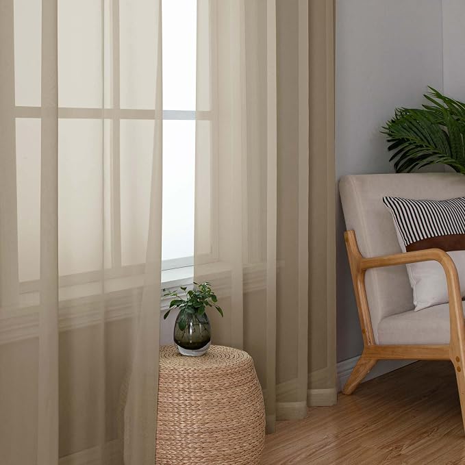 Chyhomenyc Taupe Sheer Curtains 108 Inches Long - Image 3