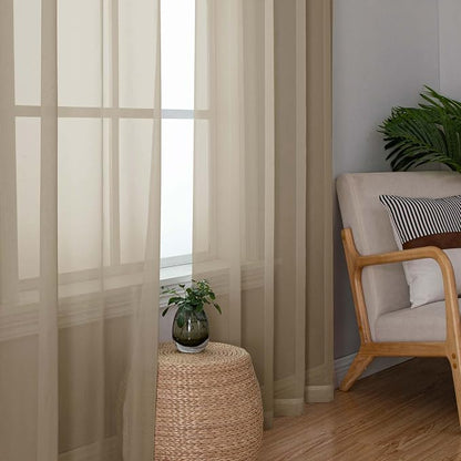 Chyhomenyc Taupe Sheer Curtains 108 Inches Long - Image 3