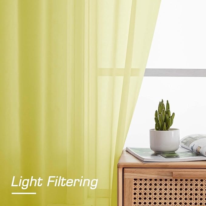 Sheer Lemon Curtains for Bedroom Living Room 63 Inch Length 2 Panels Set - Image 4