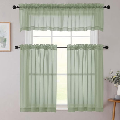 Sage Green Valances for Windows, Sheer Curtains 14 Inch Length 2 Pack Kitchen - Image 8