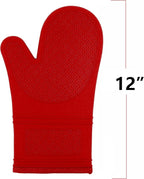 Yutat Silicone Oven Mitts, Oven Gloves with Non-Slip Silicone, 600 Degree Heat Resistant, Soft Cotton Lining, Waterproof and BAP-Free, Oven Mitts for Cooking and Baking - 1 Pair 12 Inch Red