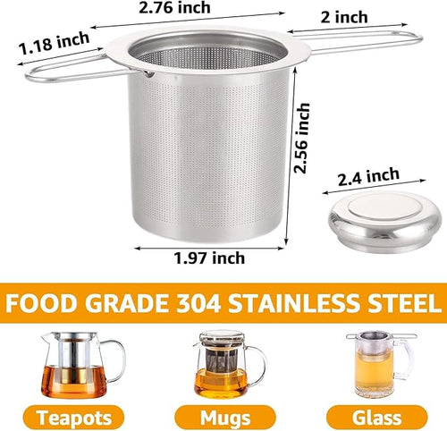 4 PCS Tea Strainer with Lid 304 Stainless Steel Tea Infuser Basket for Loose Tea Extra Fine Mesh Tea Diffuser Long Handle Tea Strainers Filters for Hanging on Teapots Mugs Cups