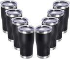 DOMICARE 20oz Tumbler with Lid Stainless Steel Tumblers Bulk, Double Wall Vacuum Insulated Coffee Travel Mug Powder Coated Tumbler, 8 Pack Black