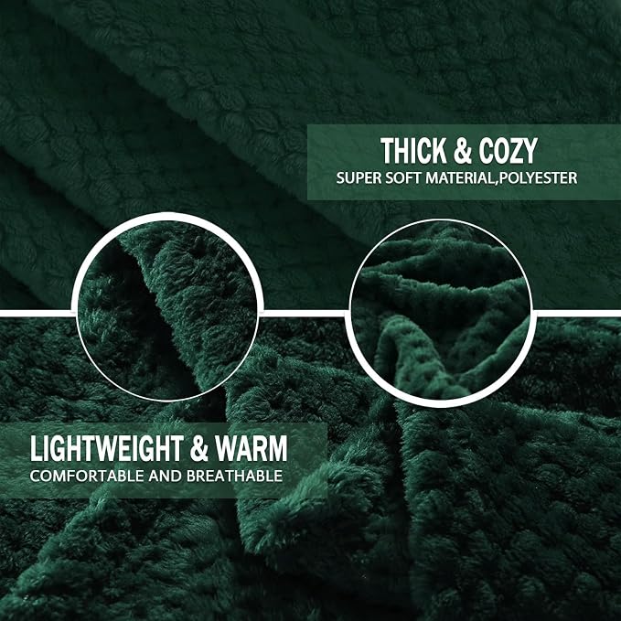 Exclusivo Mezcla Soft Waffle Fleece Bed Blanket Twin Size, Forest Green | - Image 7