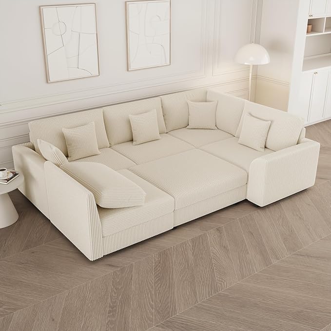 146" Modular Sectional Sofa, Oversized U Shaped, Convertible Sleeper Sofa - Image 4