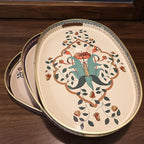 Oval Plastic Serving Tray with Handles, Elegant Decorative Tray for Coffee Table, Ottoman, Living Room, Kitchen, Outdoor Use. 10"*16"*1.4" A