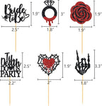 Halloween Bachelorette Cupcake Topper Bride To Be Ring Skeleton Hand Heart Blood Glitter Food Picks Horror Ghost Engagement Party Decoration Red