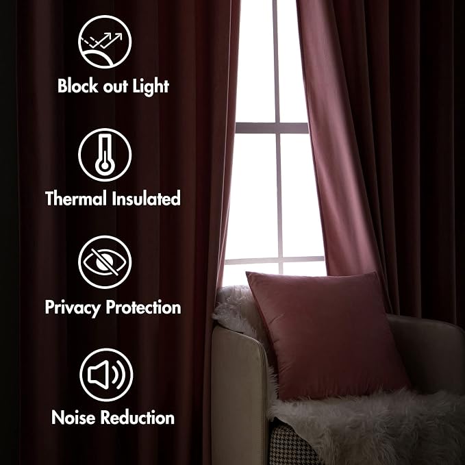 MIULEE Velvet Curtains 52x90 inches 2 Panels Blush Pink Blackout Curtains | - Image 6