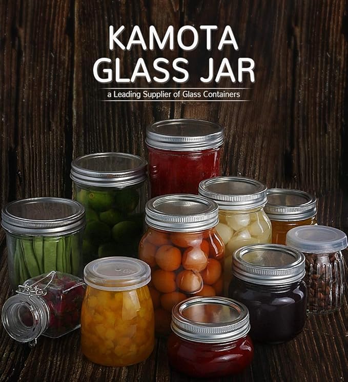 KAMOTA Mason Jars 16 OZ With Regular Lids and Bands, Ideal for Meal Prep, Jam, Honey, Wedding Favors, Shower Favors, Baby Foods, DIY Magnetic Spice Jars, 8 PACK, 10 Whiteboard Labels Included