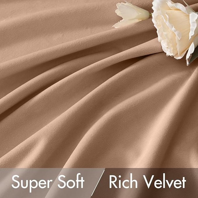 MIULEE Blush Beige Velvet Curtains 52x84 inches Luxury Blackout Curtains | - Image 4