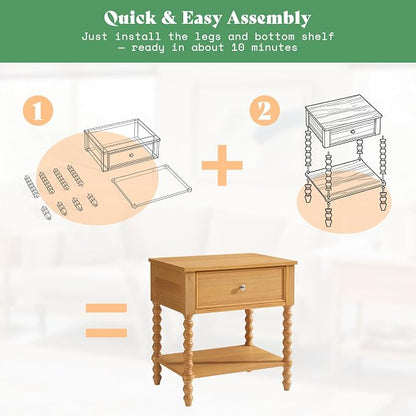 AMERLIFE 24" Wood Nightstand Set of 2, Vintage Bedside Table - Image 4