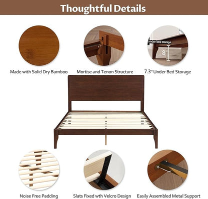 Merax Full Size Bamboo Platform Bed, Mid-Century Modern Bed Frame - Image 5