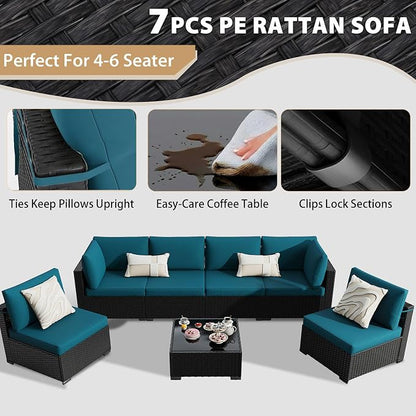 KIGOTY 7-Piece Patio Furniture Set, All-Weather PE Rattan Outdoor Sectional Sofa - Image 5