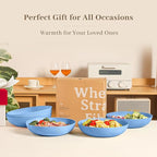 Homienly Wheat Straw Big Bowls Salad Bowls Set of 6 10 inch Serving Bowls 65 oz Large Bowls Plastic Plates Bowls Wide and Shallow Bowls for Kitchen Microwave & Dishwasher Safe-Sky Blue