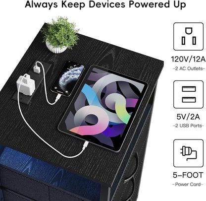 Fixwal Night Stand with 3 Fabric Storage Drawers, LED Nightstand with Charging - Image 5
