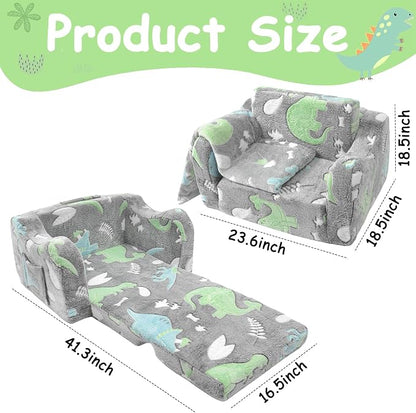2-in-1 Soft Plush Toddler Couch & Chair – Fold Out Convertible Sofa to Lounger - Image 3