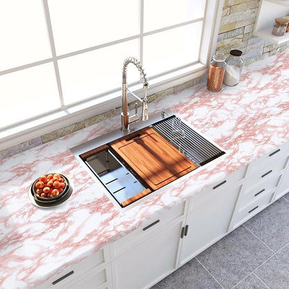 practicalWs White/Pink Marble Contact Paper Granite Peel and Stick Countertops - Image 4