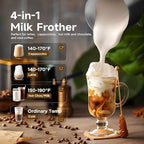 Detachable Milk Frother, Food Grade Stainless Steel 17oz Electric Milk Steamer, Easy Clean with Dishwasher Safe, Automatic Hot/Cold Foam Maker, Hot Chocolate Maker, 120V, Black