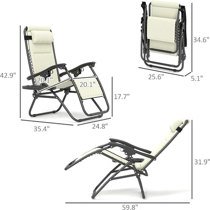 Outsunny Zero Gravity Chairs Set of 2, Reclining Folding Zero Gravity Lounge - Image 3