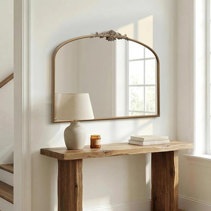 Besdomus Vintage Arched Gold Mirror: 40"x29" French Large Matt Gold Antique - Image 3